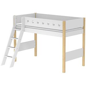 Lit enfant surélevé WHITE Flexa 90x190 échelle inclinée pieds bouleau barrière blanche