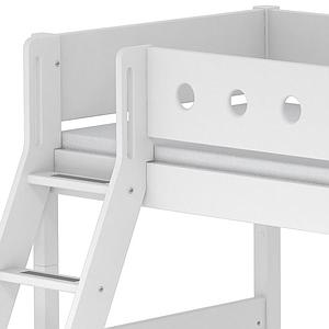 Lit enfant surélevé WHITE Flexa 90x200 échelle inclinée pieds blancs barrière blanche