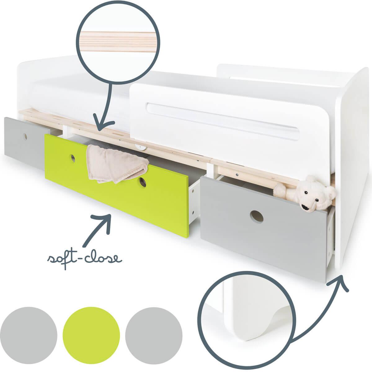 Lit évolutif 90x200cm COLORFLEX pearl grey-lime-pearl grey