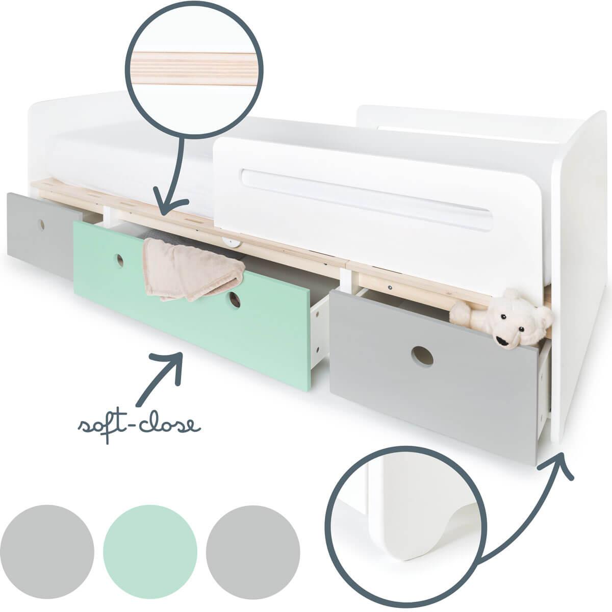 Lit évolutif 90x200cm COLORFLEX pearl grey-mint-pearl grey