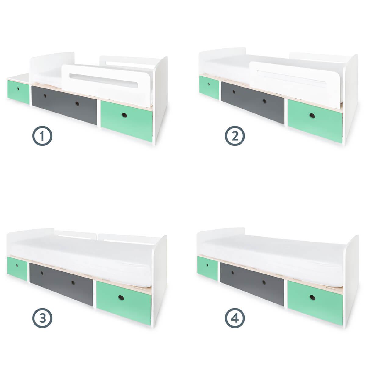 Lit évolutif 90x200cm COLORFLEX sea foam-space grey-sea foam