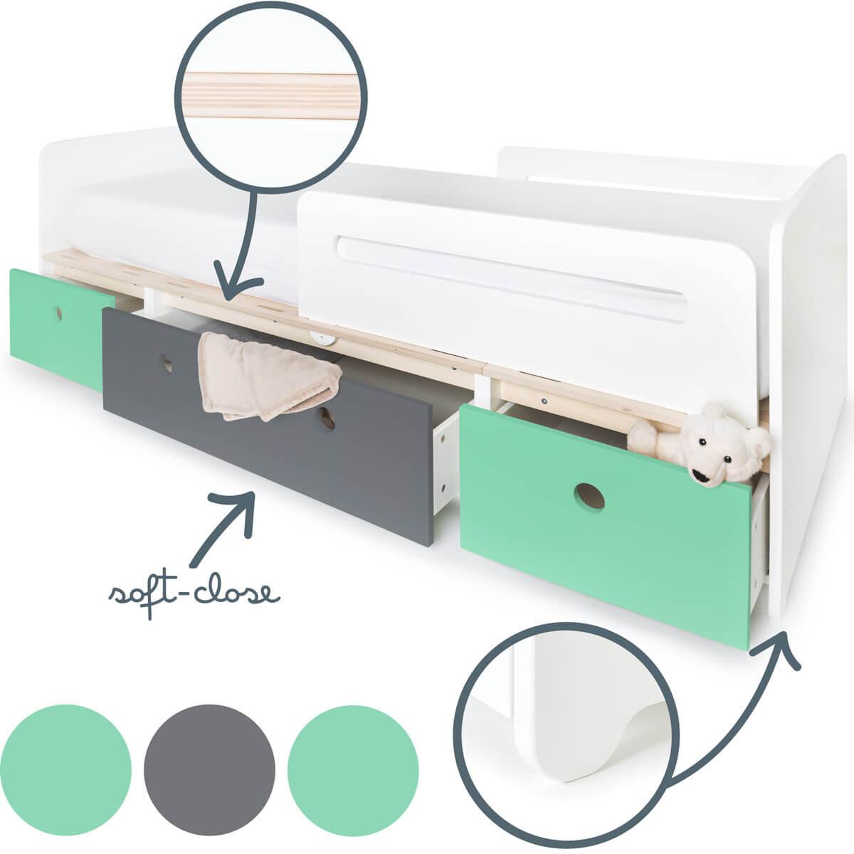 Lit évolutif 90x200cm COLORFLEX sea foam-space grey-sea foam