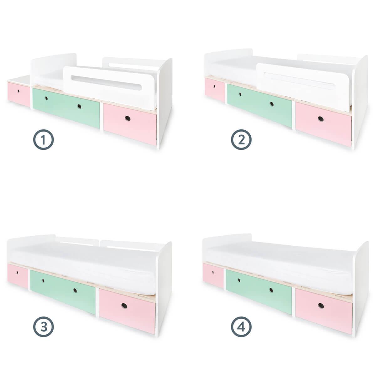 Lit évolutif 90x200cm COLORFLEX sweet pink-mint-sweet pink