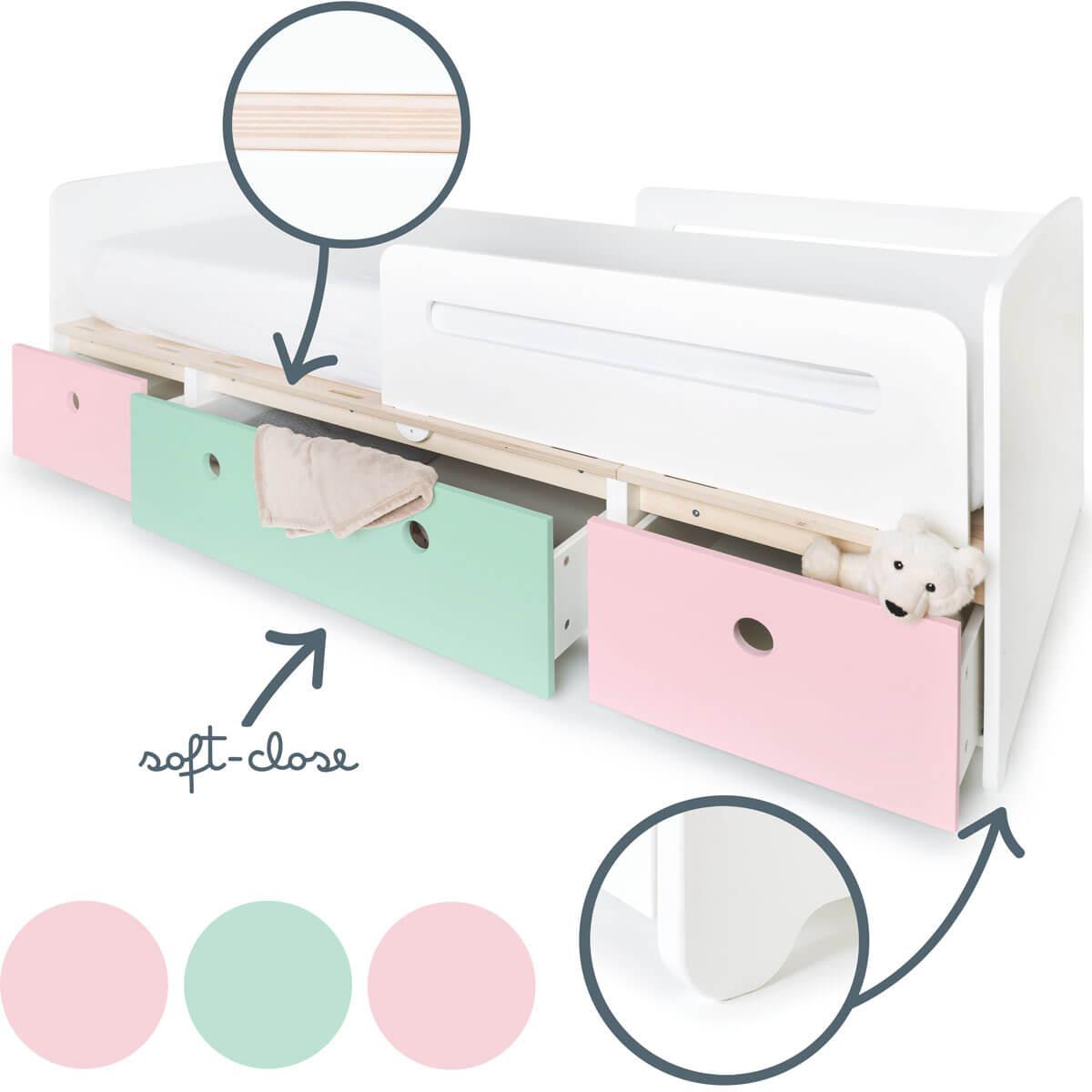 Lit évolutif 90x200cm COLORFLEX sweet pink-mint-sweet pink