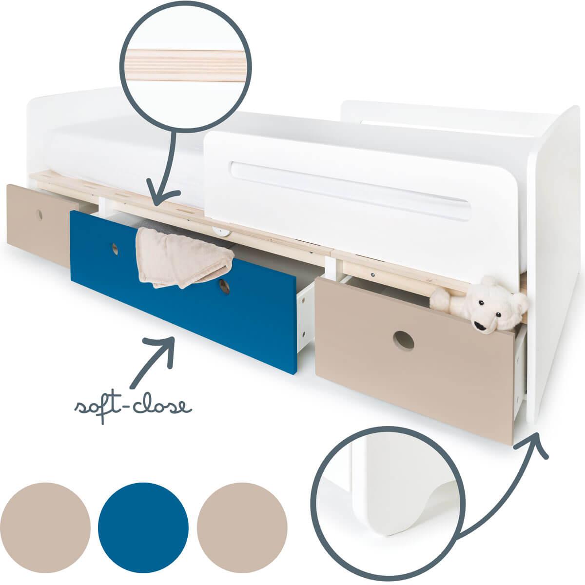 Lit évolutif 90x200cm COLORFLEX warm grey-deep marine-warm grey