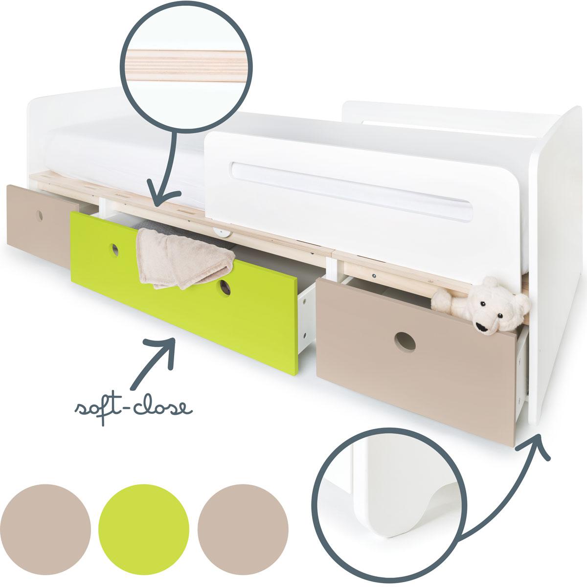 Lit évolutif 90x200cm COLORFLEX warm grey-lime-warm grey
