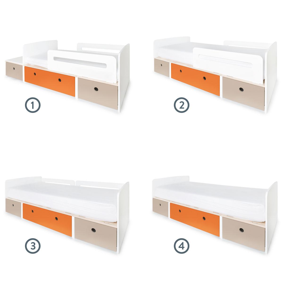 Lit évolutif 90x200cm COLORFLEX warm grey-pure orange-warm grey