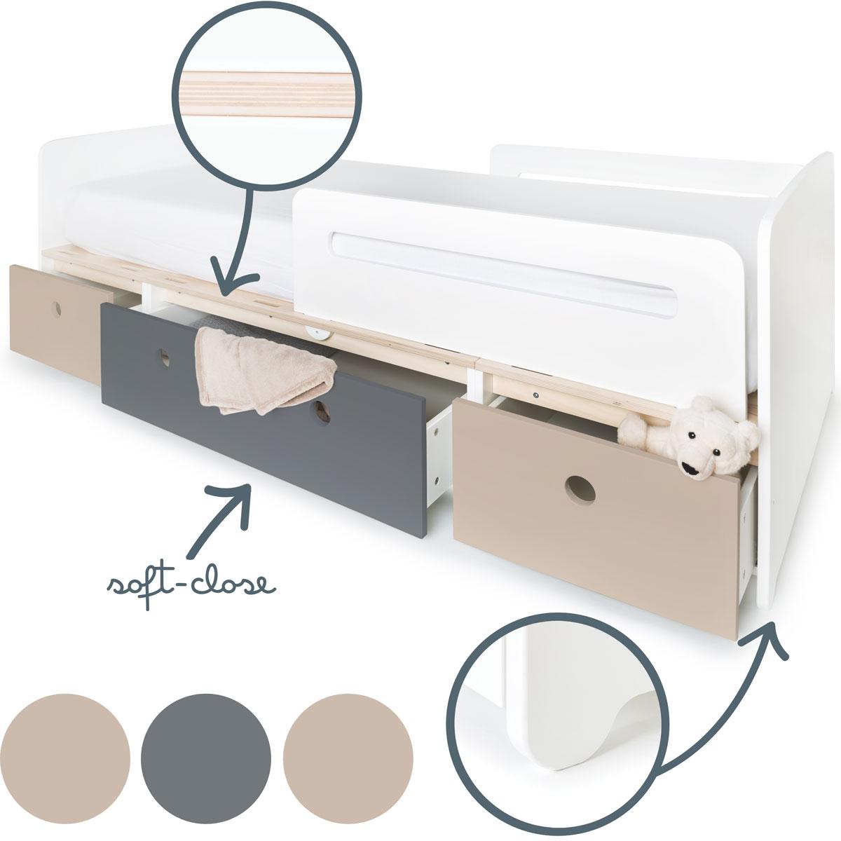 Lit évolutif 90x200cm COLORFLEX warm grey-space grey-warm grey