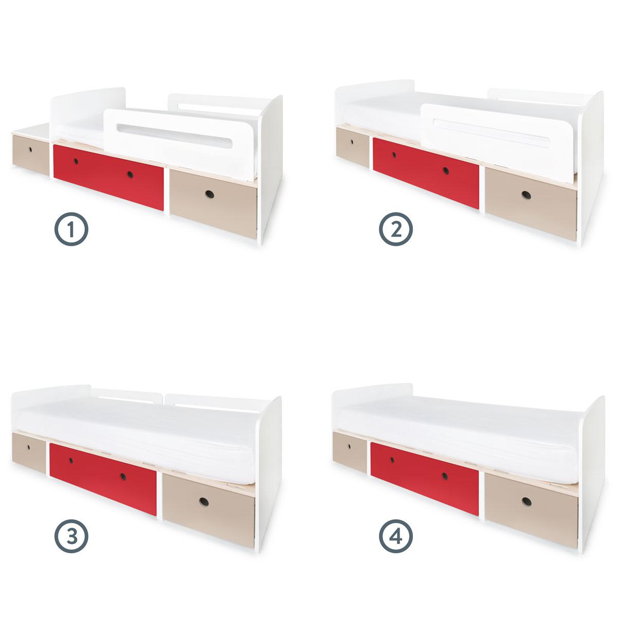 Lit évolutif 90x200cm COLORFLEX warm grey-true red-warm grey