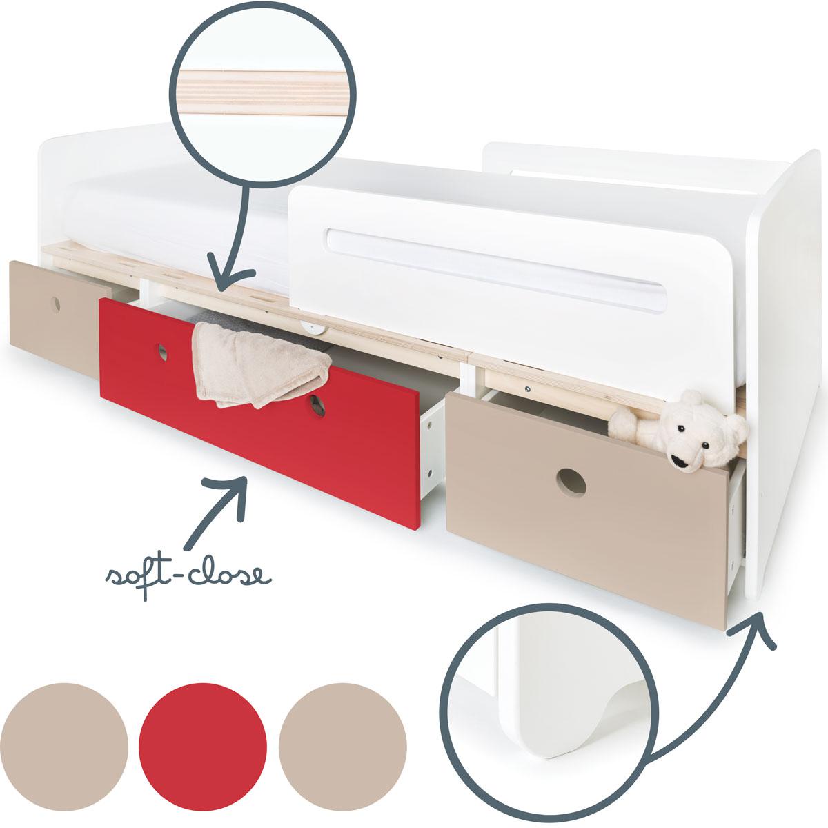 Lit évolutif 90x200cm COLORFLEX warm grey-true red-warm grey