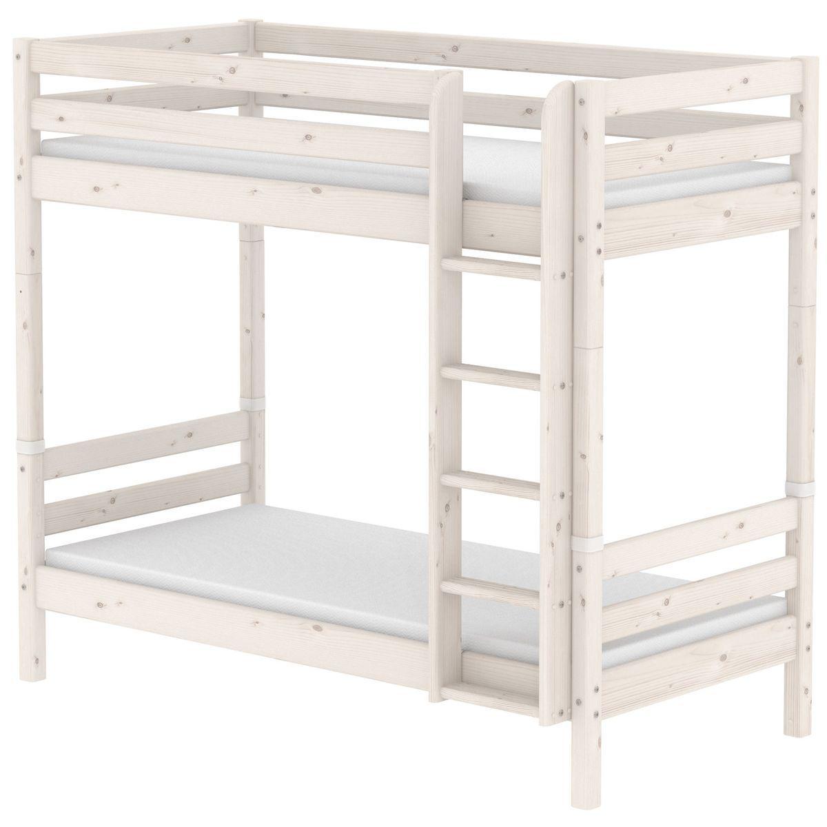 Lit évolutif enfant superposé 90x200 cm - échelle droite CLASSIC Flexa blanchi