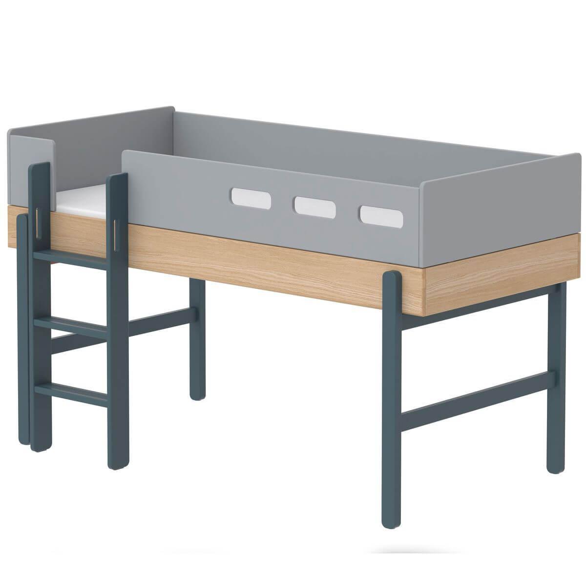 Lit évolutif mi hauteur 90x200cm échelle-droite POPSICLE Flexa chêne-blueberry