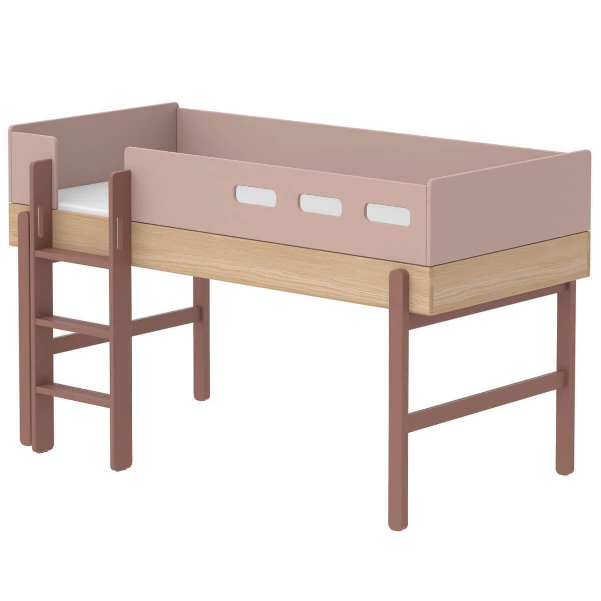 Lit évolutif mi hauteur 90x200cm échelle-droite POPSICLE Flexa chêne-cherry