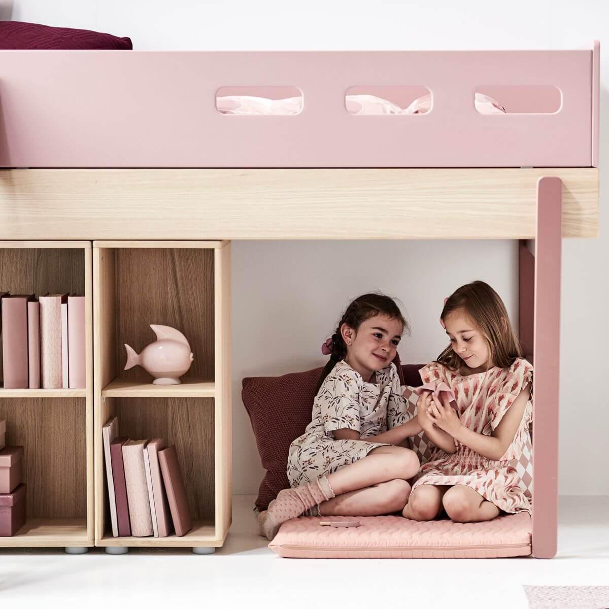 Lit évolutif mi hauteur 90x200cm échelle-droite POPSICLE Flexa chêne-kiwi