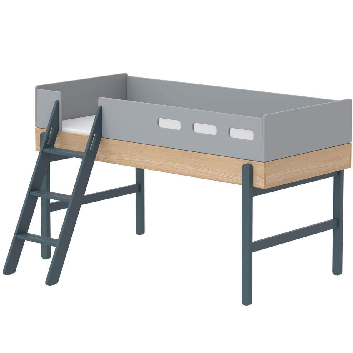 Lit évolutif mi hauteur 90x200cm échelle-inclinée POPSICLE Flexa chêne-blueberry