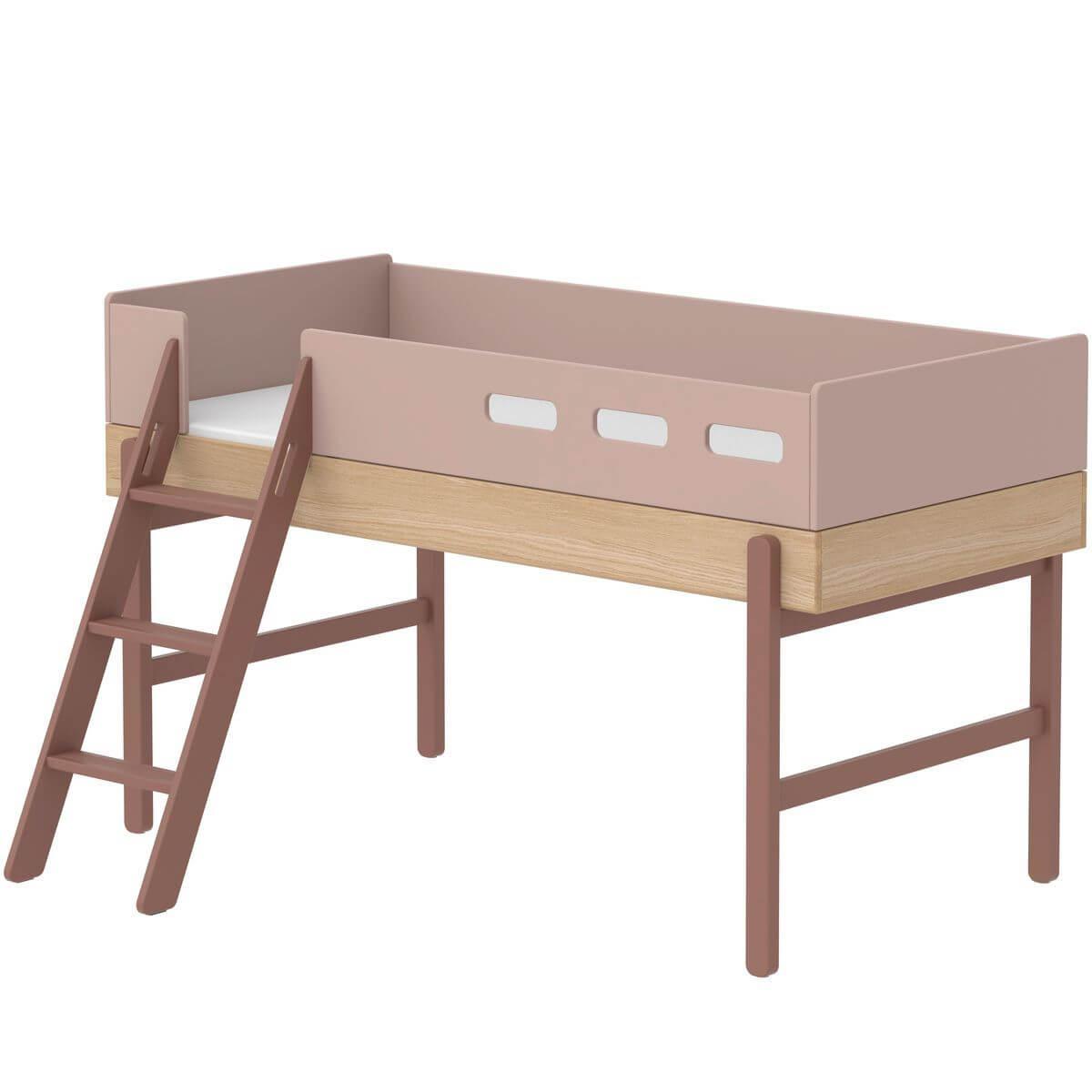Lit évolutif mi hauteur 90x200cm échelle-inclinée POPSICLE Flexa chêne-cherry