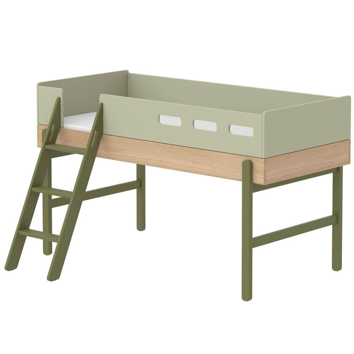 Lit évolutif mi hauteur 90x200cm échelle-inclinée POPSICLE Flexa chêne-kiwi