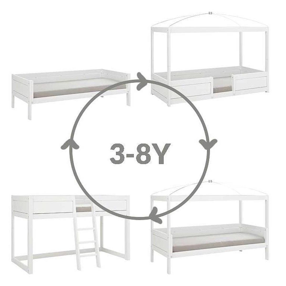 Lit évolutif-toit-rond 90x200cm 4 EN 1 Lifetime blanc