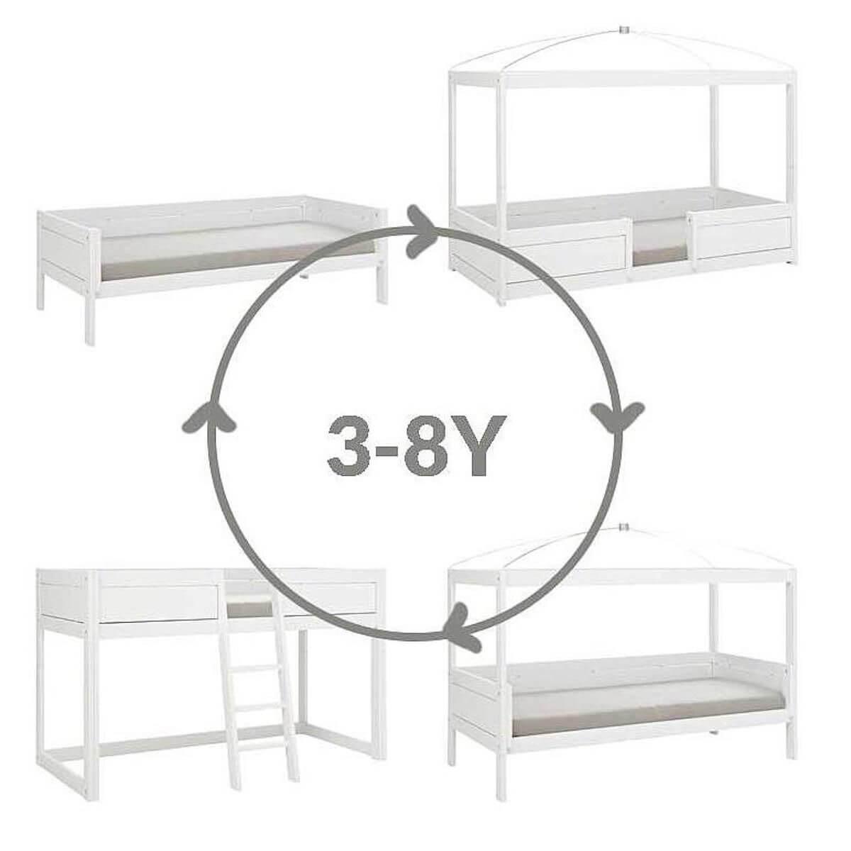 Lit évolutif-toit-rond 90x200cm sommier LUXE 4 EN 1 Lifetime blanc