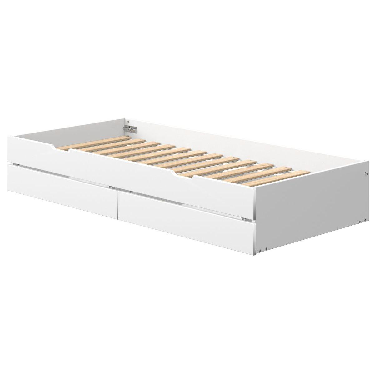 Lit gigogne-2 tiroirs 190cm NOR Flexa blanc