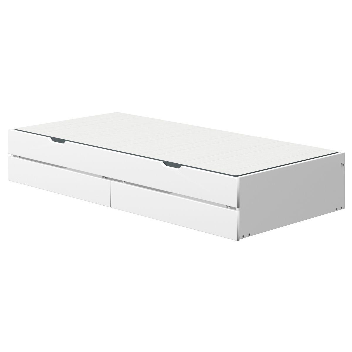 Lit gigogne-2 tiroirs 190cm NOR Flexa blanc