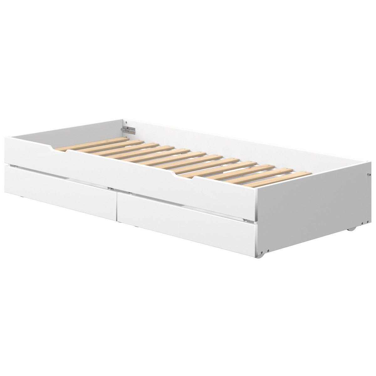 Lit gigogne-2 tiroirs 90x190cm WHITE Flexa blanc-blanc