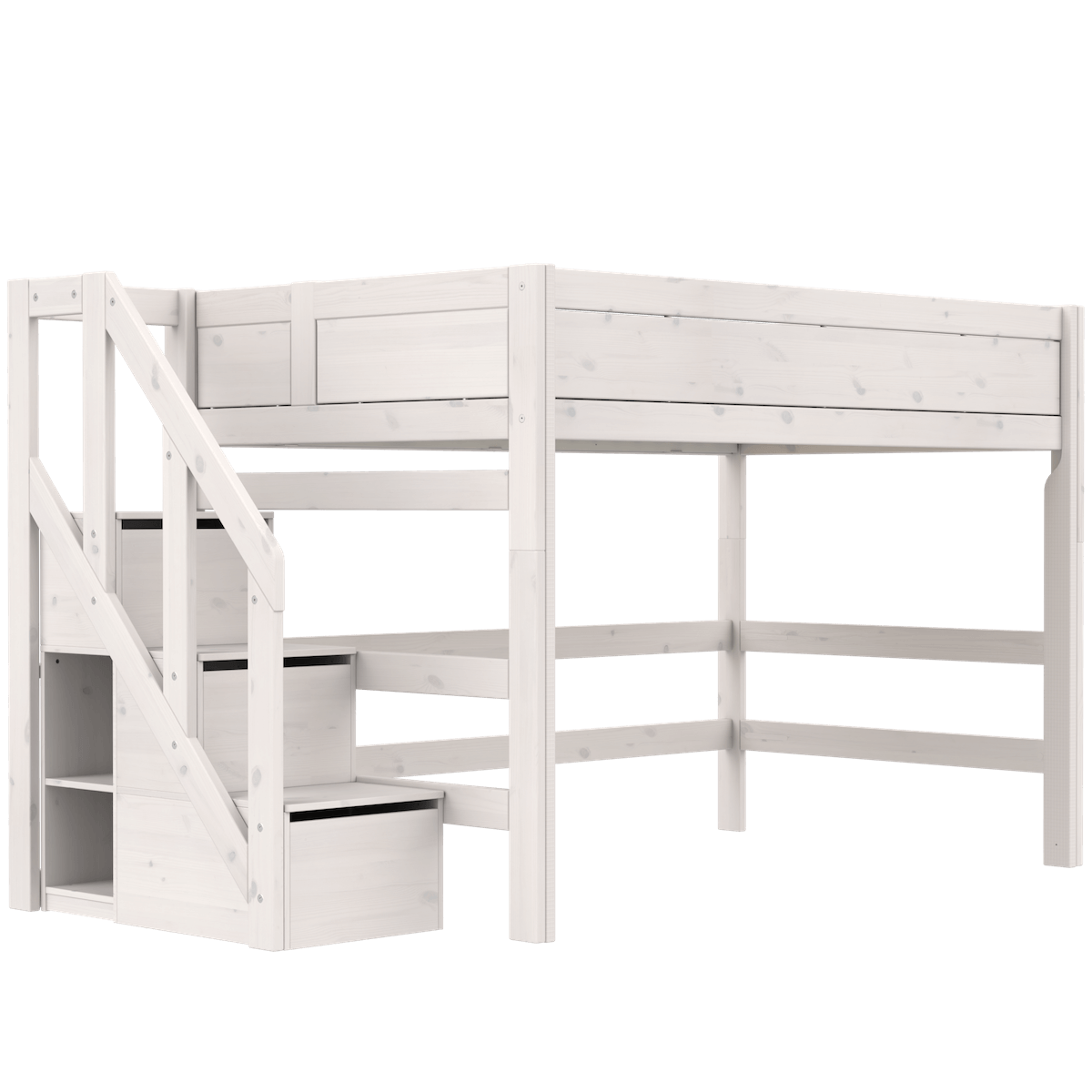 Lit haut 120x200x152cm escalier DELUXE Lifetime whitewash