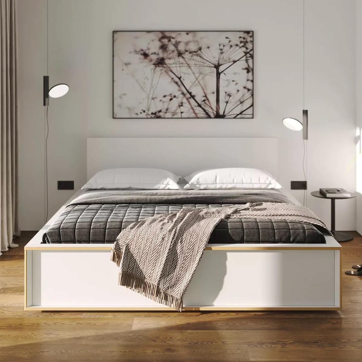 Lit individuel 140x200cm avec tête de lit 2 tiroirs SPAZE Müller Small Living blanc