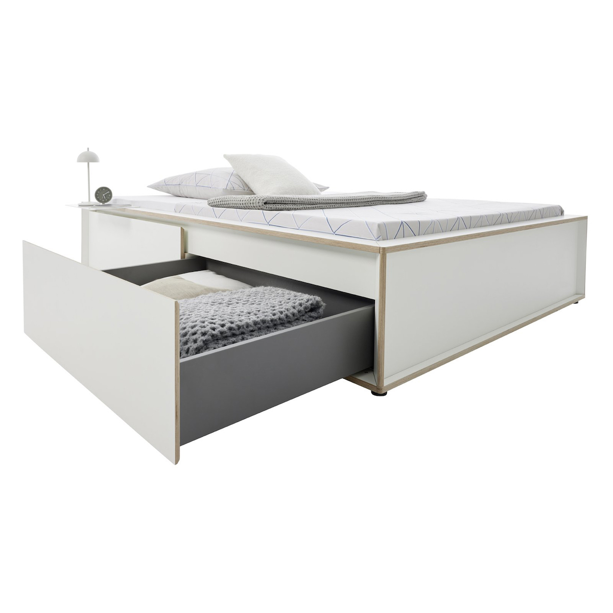 Lit individuel 90x200cm avec tête de lit 2 tiroirs SPAZE Müller Small Living blanc