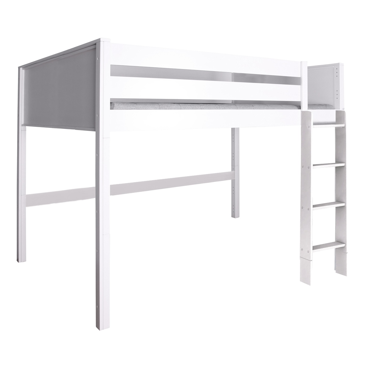 Lit mezzanine 120x200x165cm échelle droite KASVA hêtre laqué blanc