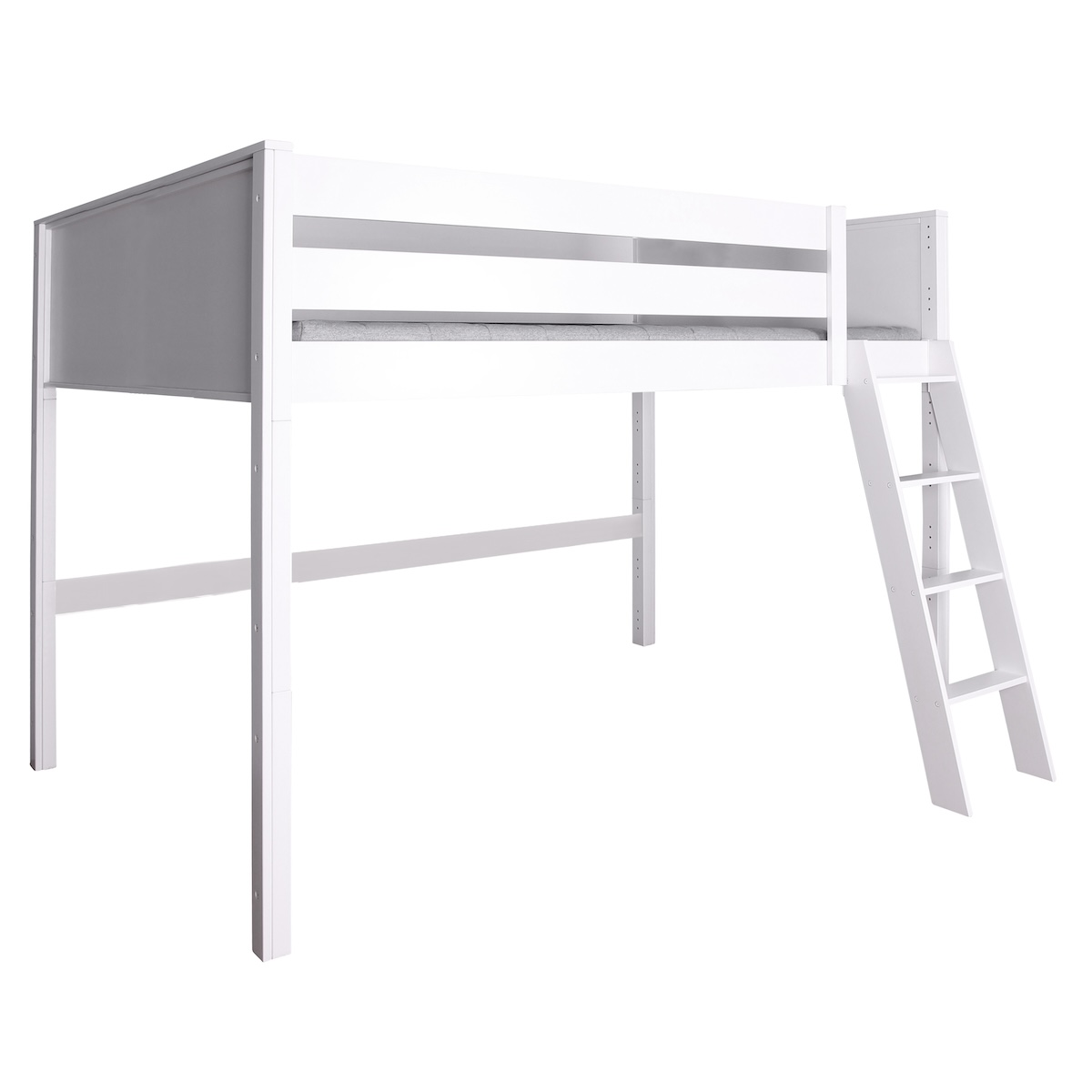 Lit mezzanine 120x200x165cm échelle inclinée KASVA hêtre laqué blanc