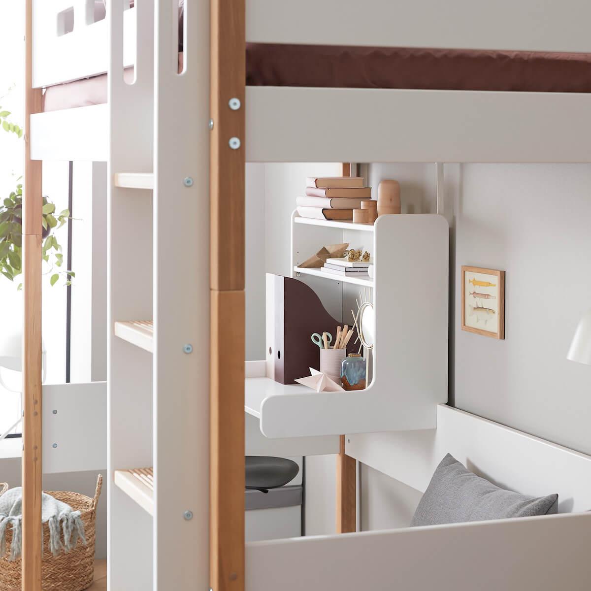 Lit mezzanine 200x90cm bureau Click-On module de couchage casa NOR Flexa chêne-blanc