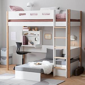 Lit mezzanine 200x90cm bureau Click-On module de couchage casa NOR Flexa chêne-blanc