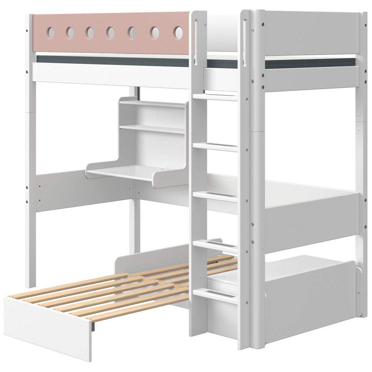 Lit mezzanine 90x190cm échelle droite bureau Click-On module de couchage casa WHITE Flexa blanc-light rose 