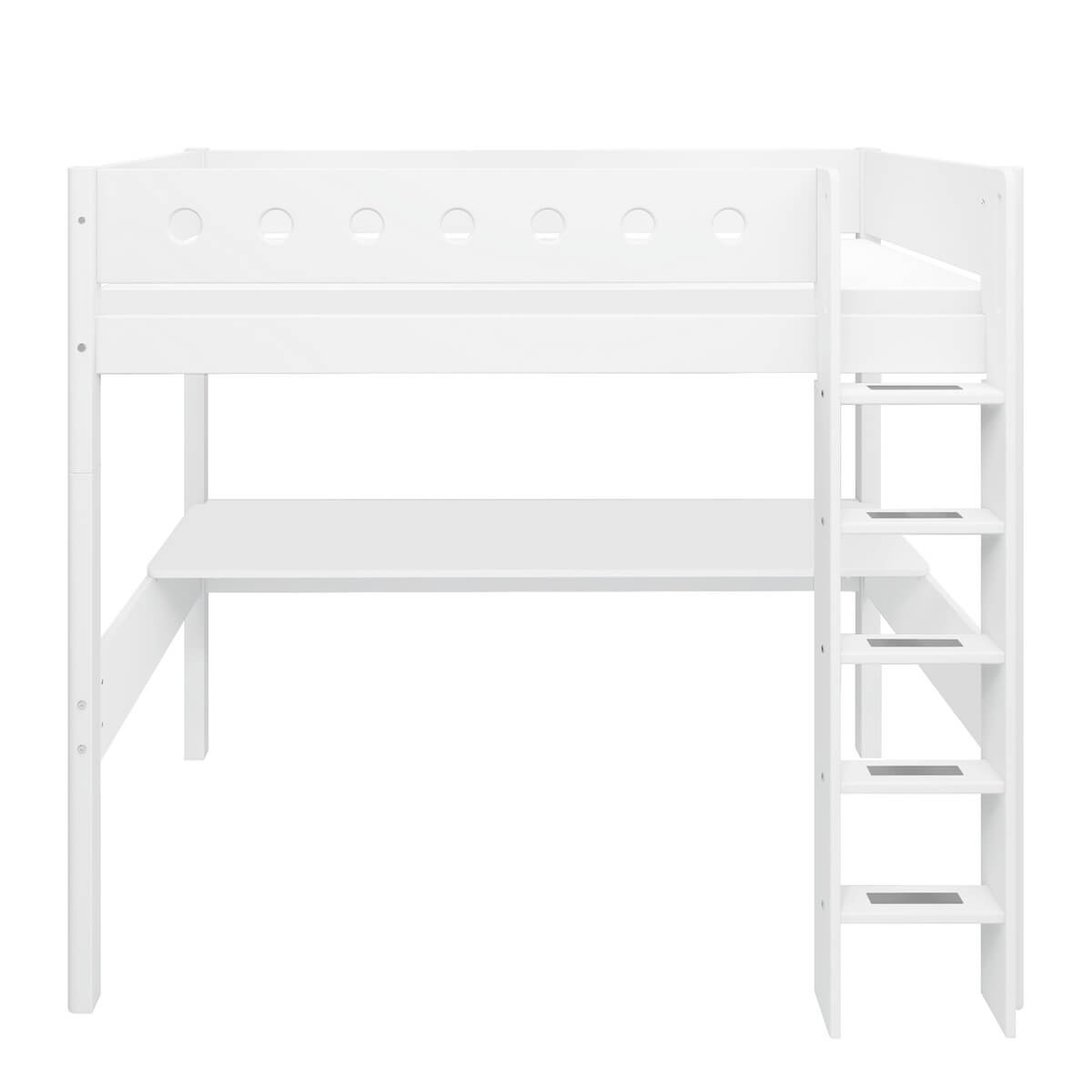 Lit mezzanine 90x200cm échelle droite avec bureau WHITE Flexa blanc