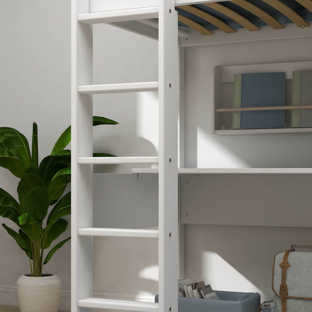 Lit mezzanine 90x200cm échelle droite avec bureau WHITE Flexa blanc