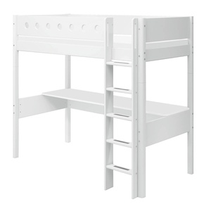 Lit mezzanine 90x200cm échelle droite avec bureau WHITE Flexa blanc