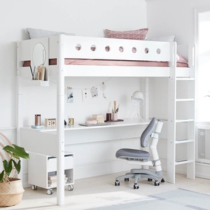 Lit mezzanine 90x200cm échelle droite avec bureau WHITE Flexa blanc