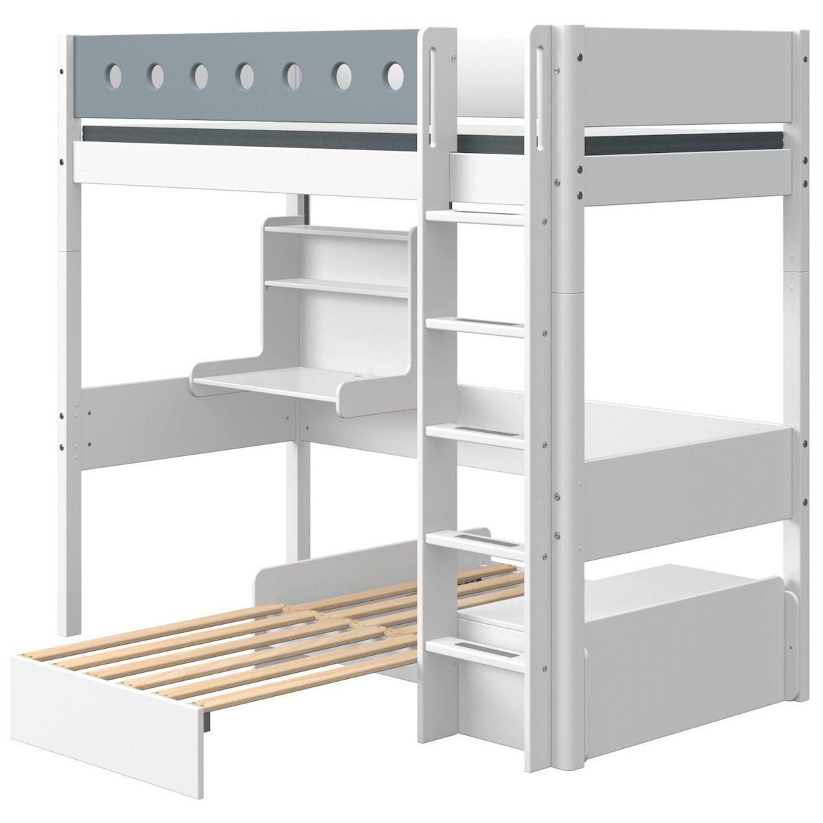 Lit mezzanine 90x200cm échelle droite bureau Click-On module de couchage casa WHITE Flexa blanc-light blue 