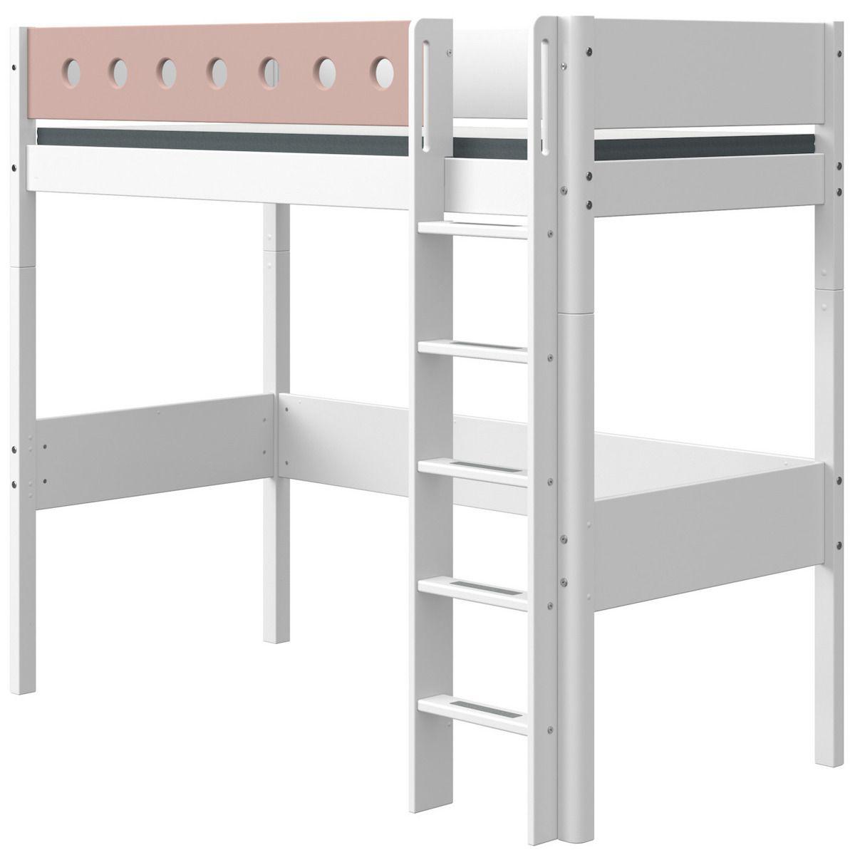 Lit mezzanine 90x200cm échelle droite WHITE Flexa blanc-light rose