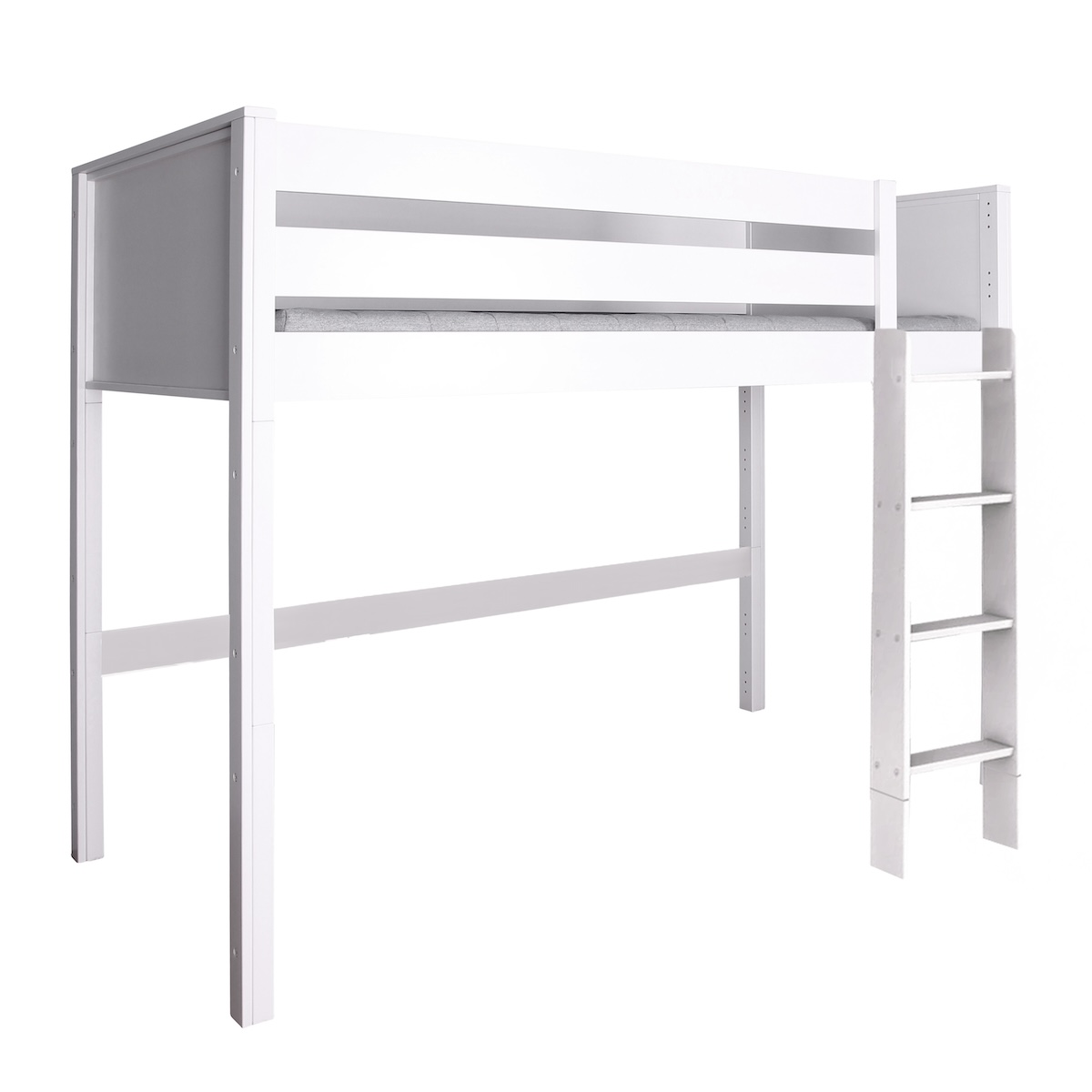 Lit mezzanine 90x200x165cm échelle droite KASVA hêtre laqué blanc