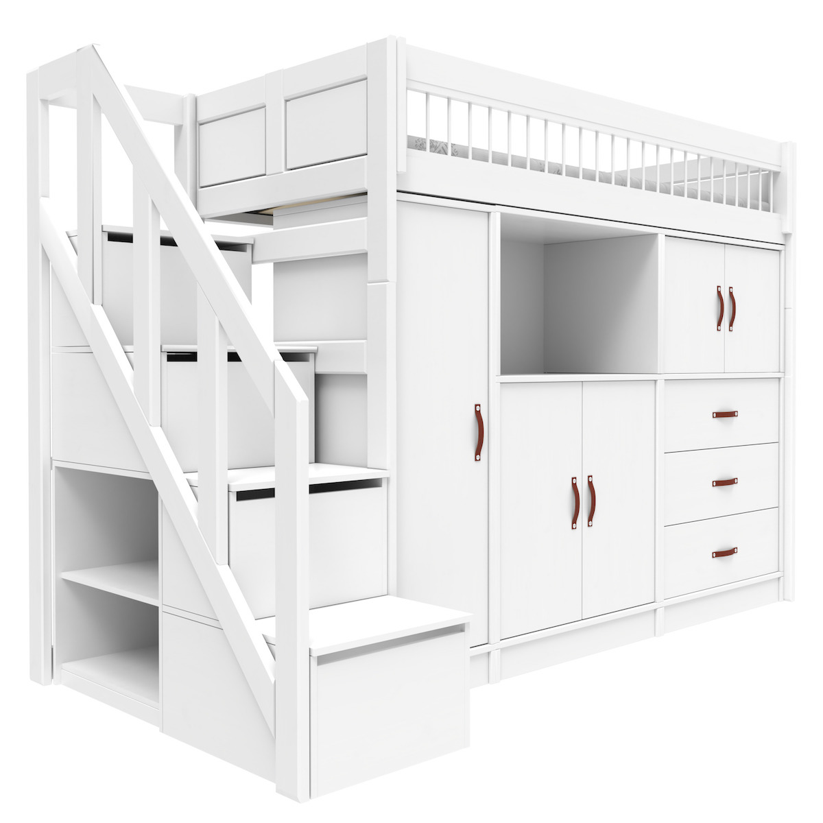 Lit mezzanine avec escalier 90x200cm All-In-One BREEZE Lifetime blanc