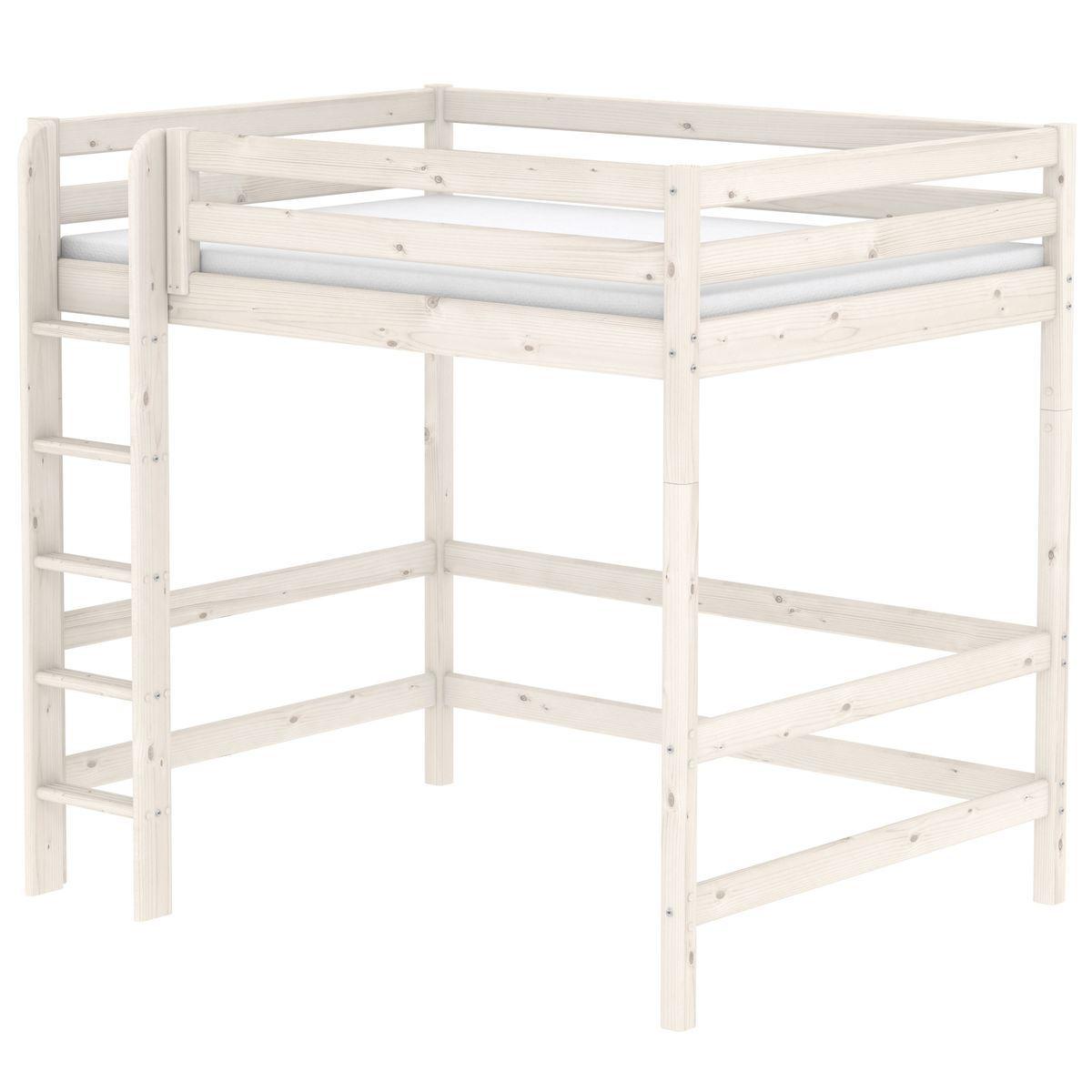 Lit mezzanine enfant 140x200 CLASSIC FLEXA échelle droite blanchi