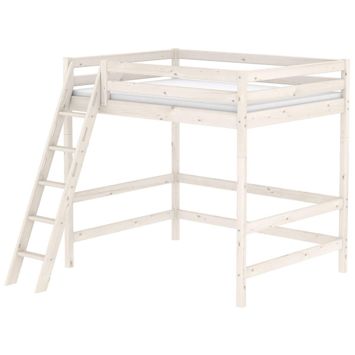 Lit mezzanine enfant 140x200 CLASSIC FLEXA échelle inclinée blanchi