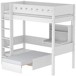 Lit mezzanine enfant 90x200 WHITE Flexa avec barrière blanche, pied blanc, module de couchage, bureau click-on