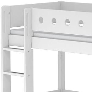 Lit mezzanine enfant 90x200 WHITE Flexa avec barrière blanche, pied blanc, module de couchage, bureau click-on
