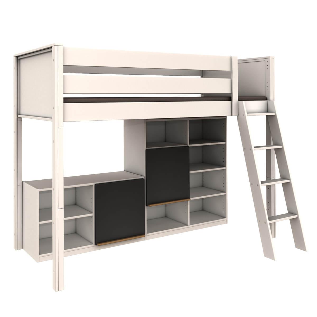 Lit mezzanine étagère haute KASVA hêtre massif laqué blanc
