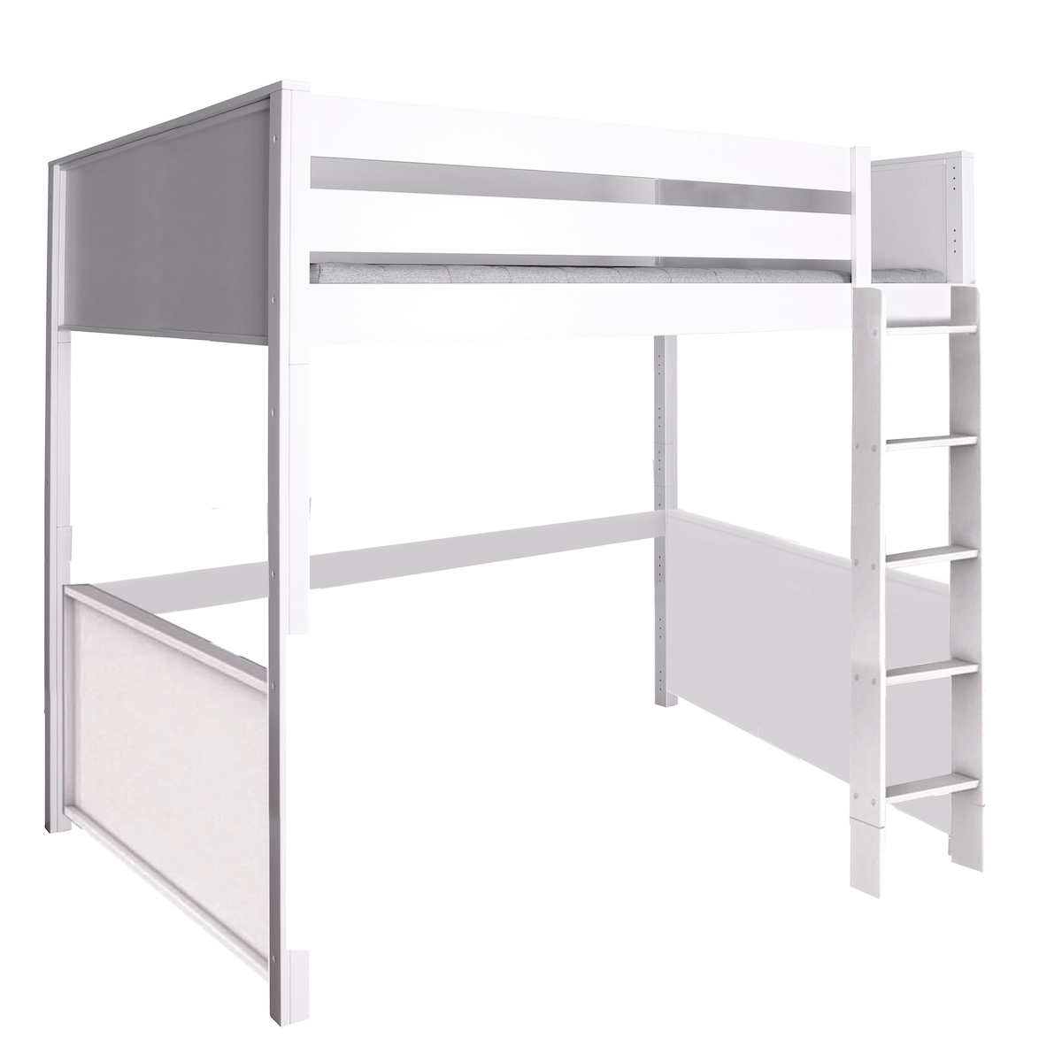 Lit mezzanine haut 120x200x165cm échelle droite KASVA hêtre laqué blanc