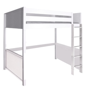 Lit mezzanine haut 120x200x165cm échelle droite KASVA hêtre laqué blanc