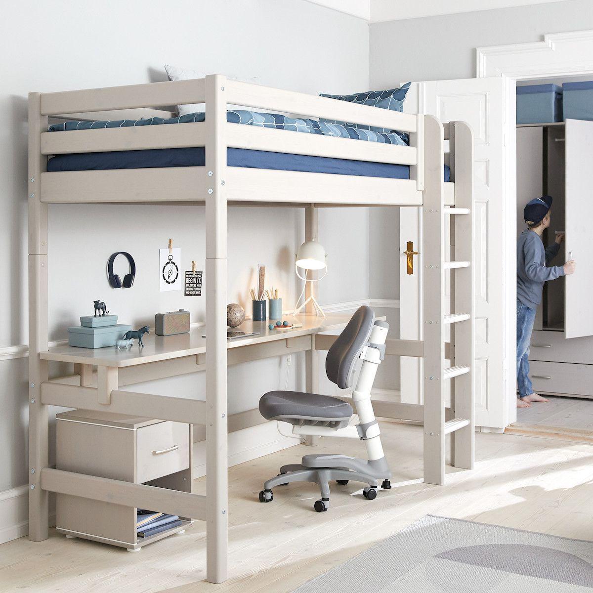Lit mezzanine haut 140x200cm échelle droite CLASSIC Flexa grey washed
